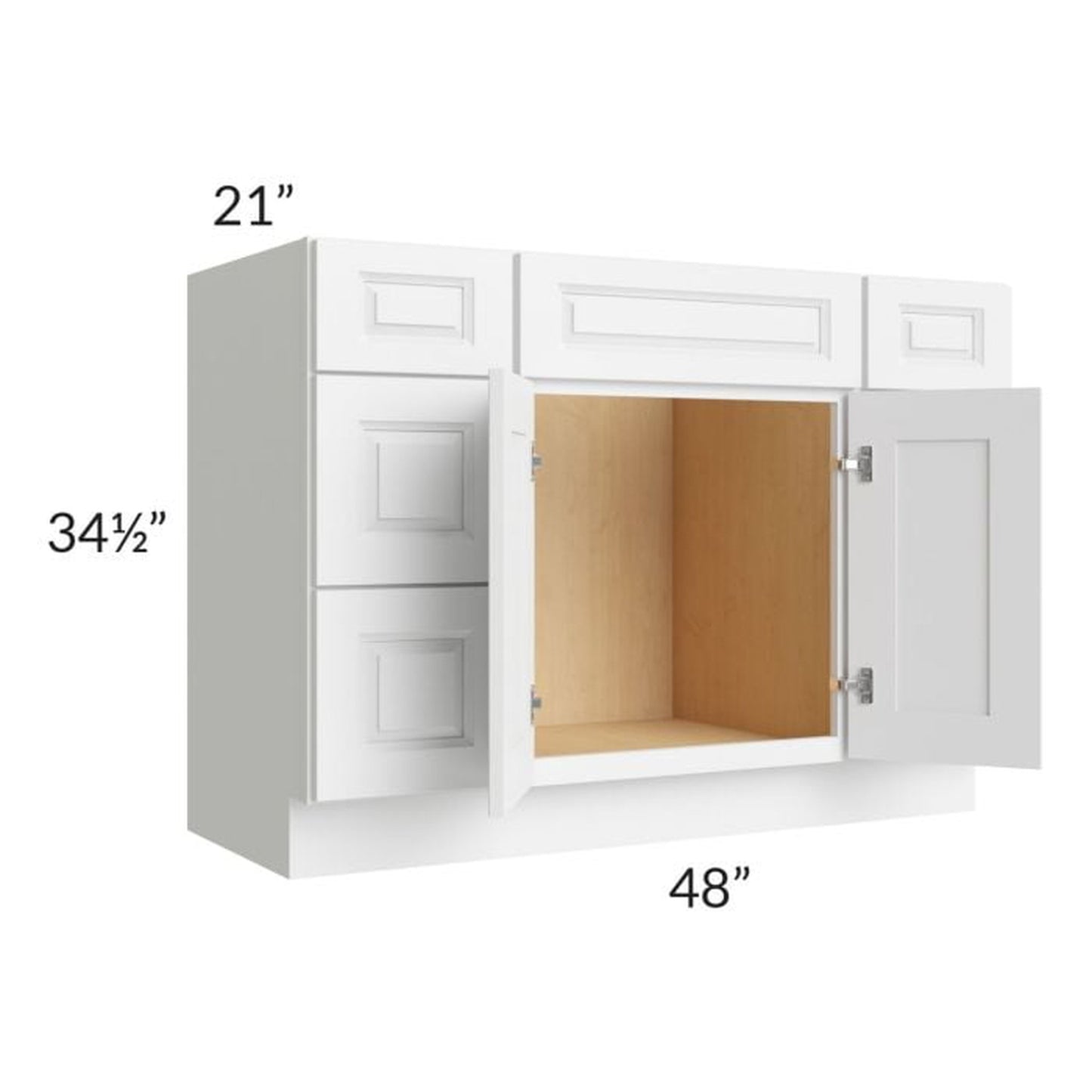 RTA Lakewood White 48" 3-Drawer 2-Door Vanity Base Cabinet