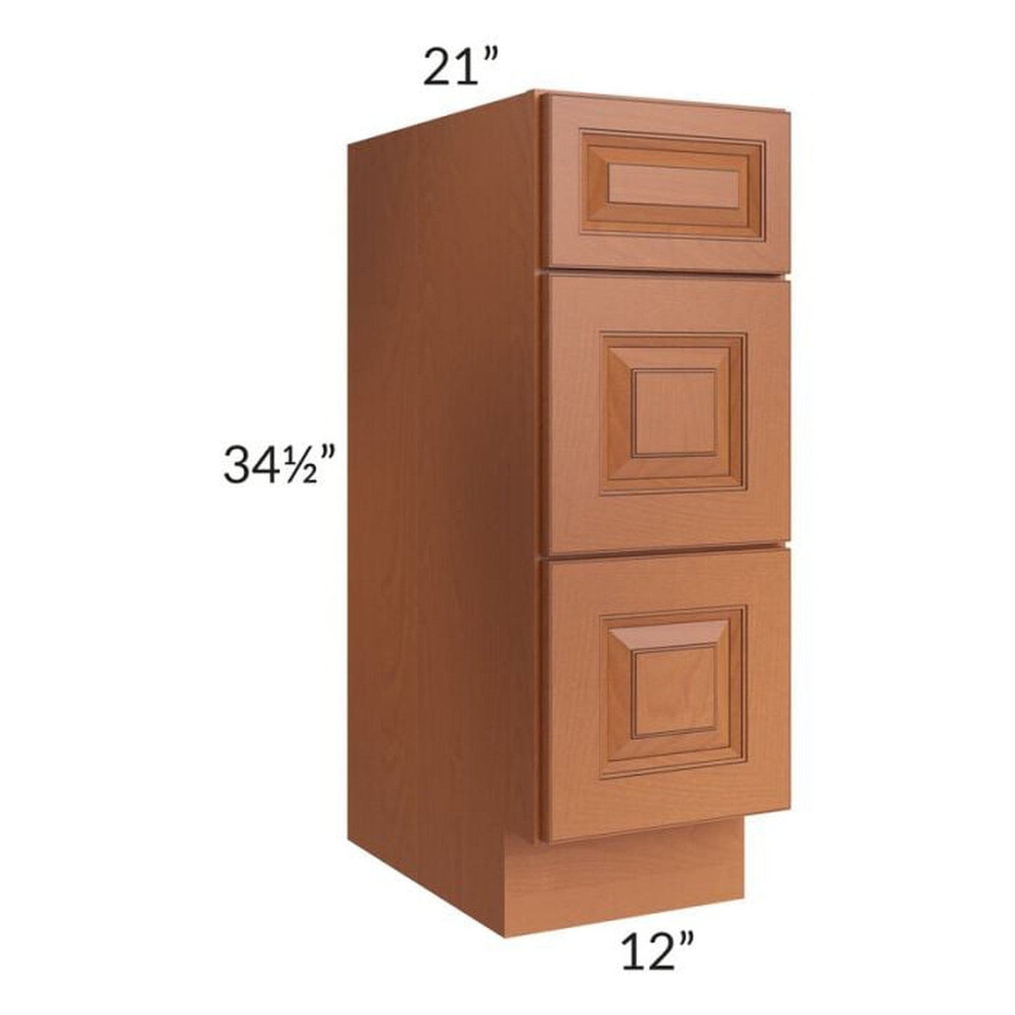 RTA Lexington Cinnamon Glaze 12" Vanity 3-Drawer Base Cabinet with 1 Decorative End Panel