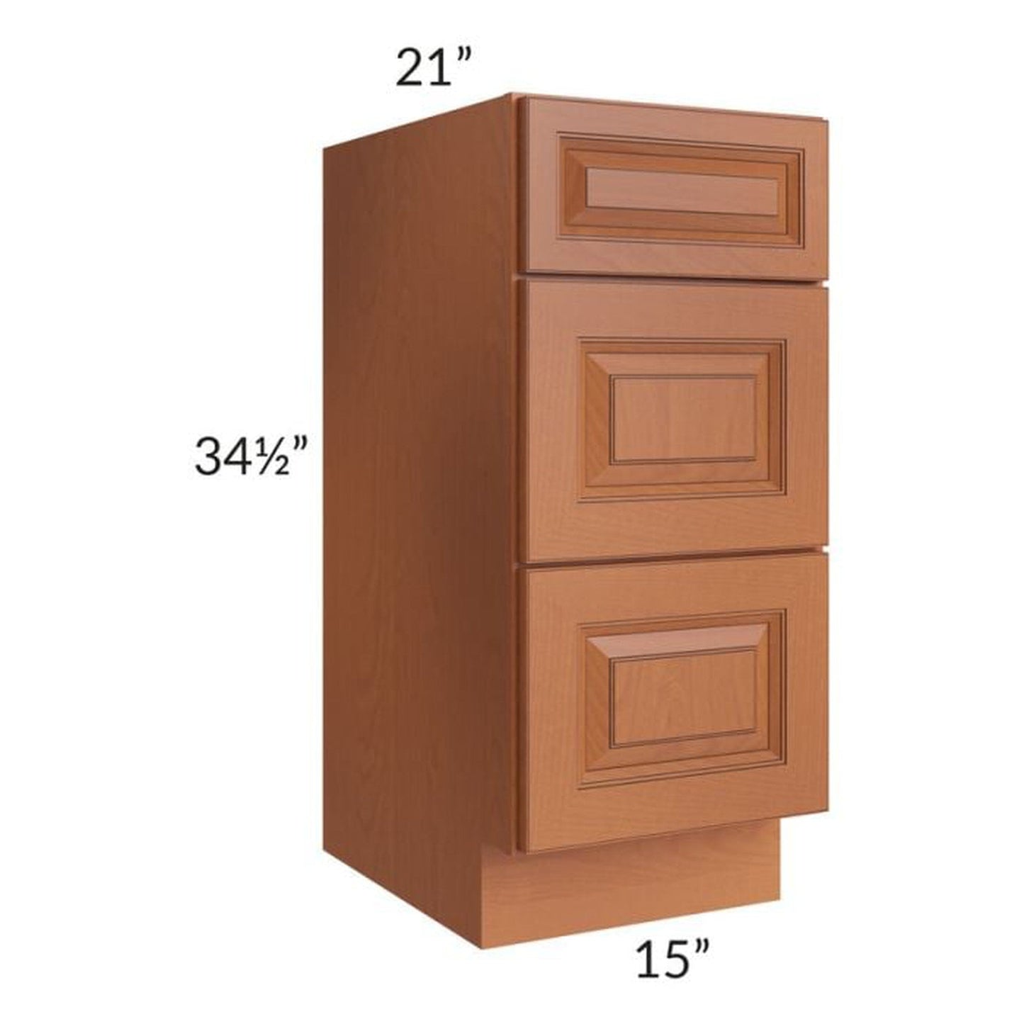 RTA Lexington Cinnamon Glaze 15" Vanity 3-Drawer Base Cabinet with 1 Decorative End Panel