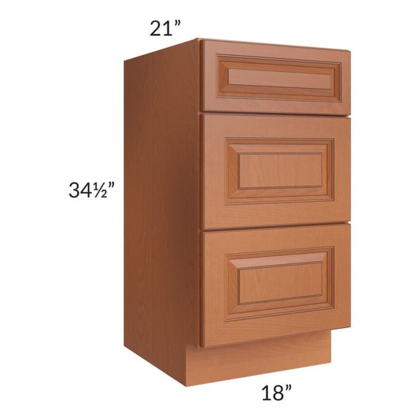 RTA Lexington Cinnamon Glaze 18" Vanity 3-Drawer Base Cabinet with 1 Decorative End Panel