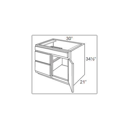 RTA Lexington Cinnamon Glaze 30" x 21" Vanity Sink Base Cabinet (Door on Right) with 1 Decorative End Panel