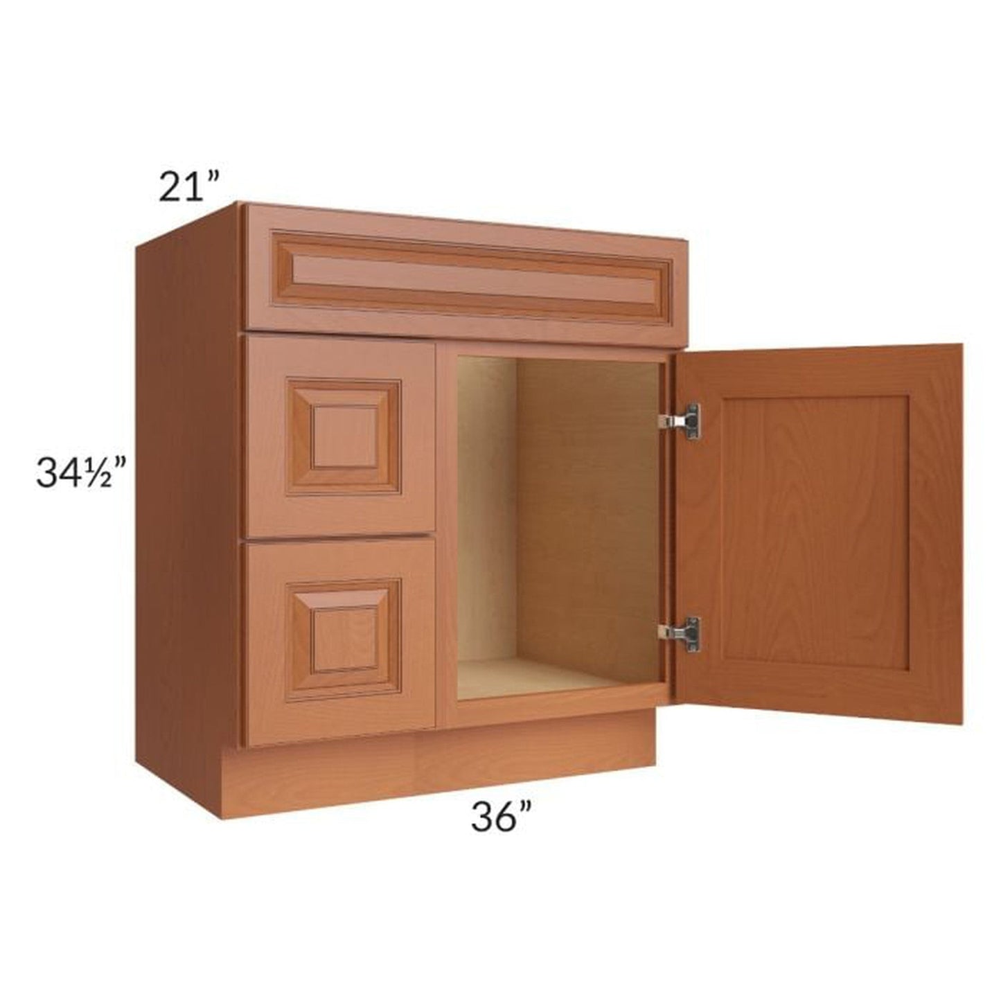 RTA Lexington Cinnamon Glaze 30" x 21" Vanity Sink Base Cabinet (Door on Right) with 1 Decorative End Panel