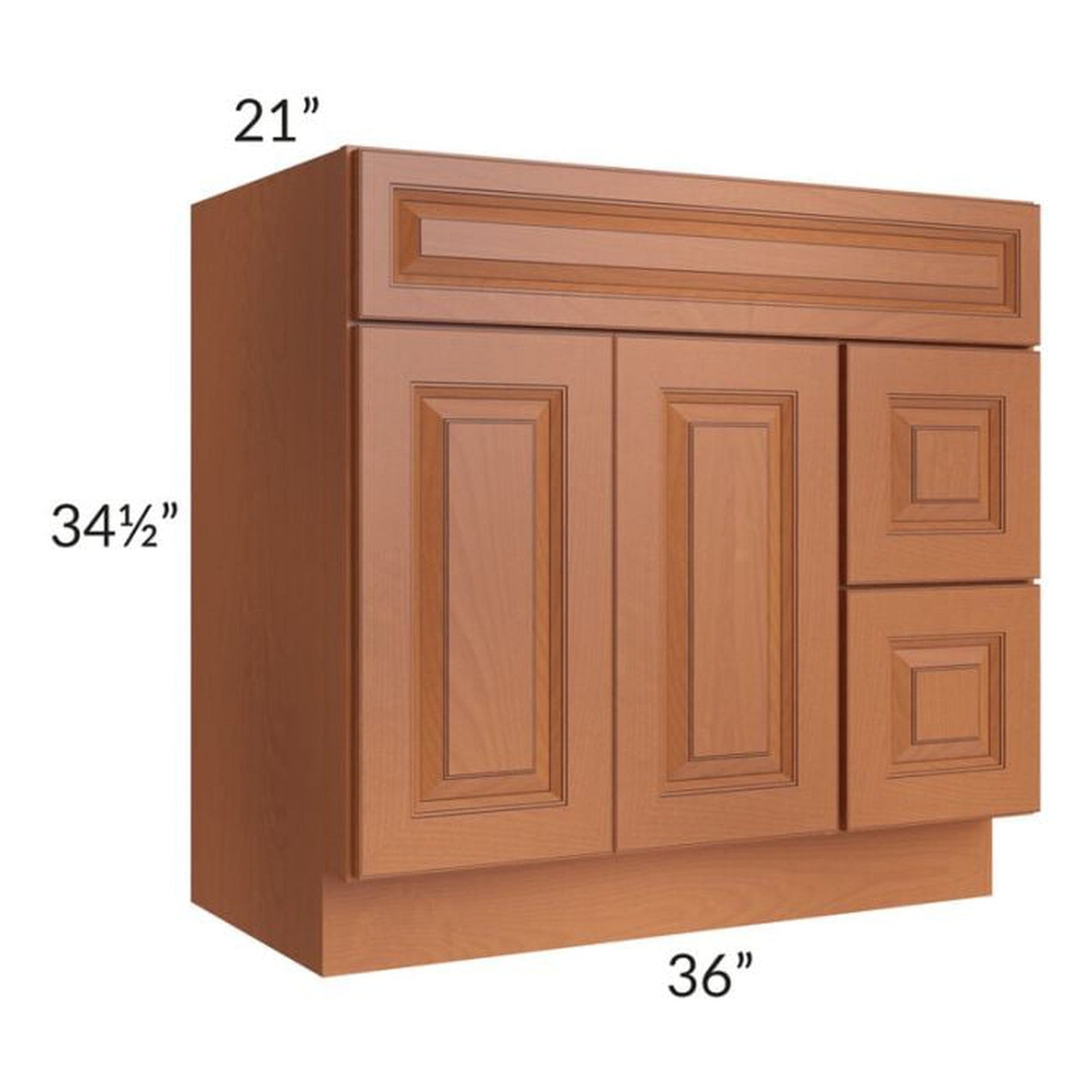 RTA Lexington Cinnamon Glaze 36" x 21" Vanity Sink Base Cabinet (Doors on Left) with 1 Decorative End Panel