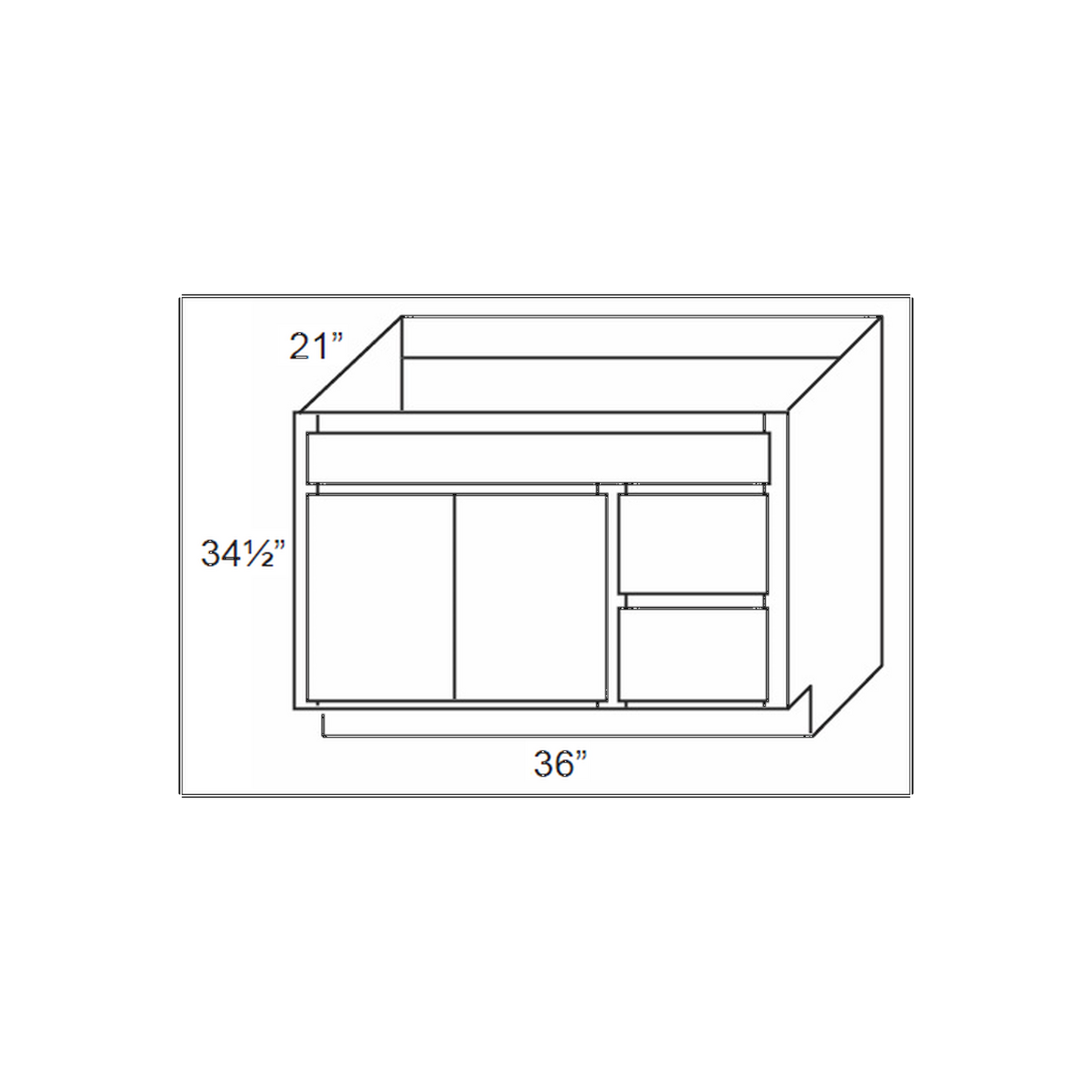 RTA Lexington Cinnamon Glaze 36" x 21" Vanity Sink Base Cabinet (Doors on Left) with 2 Decorative End Panels