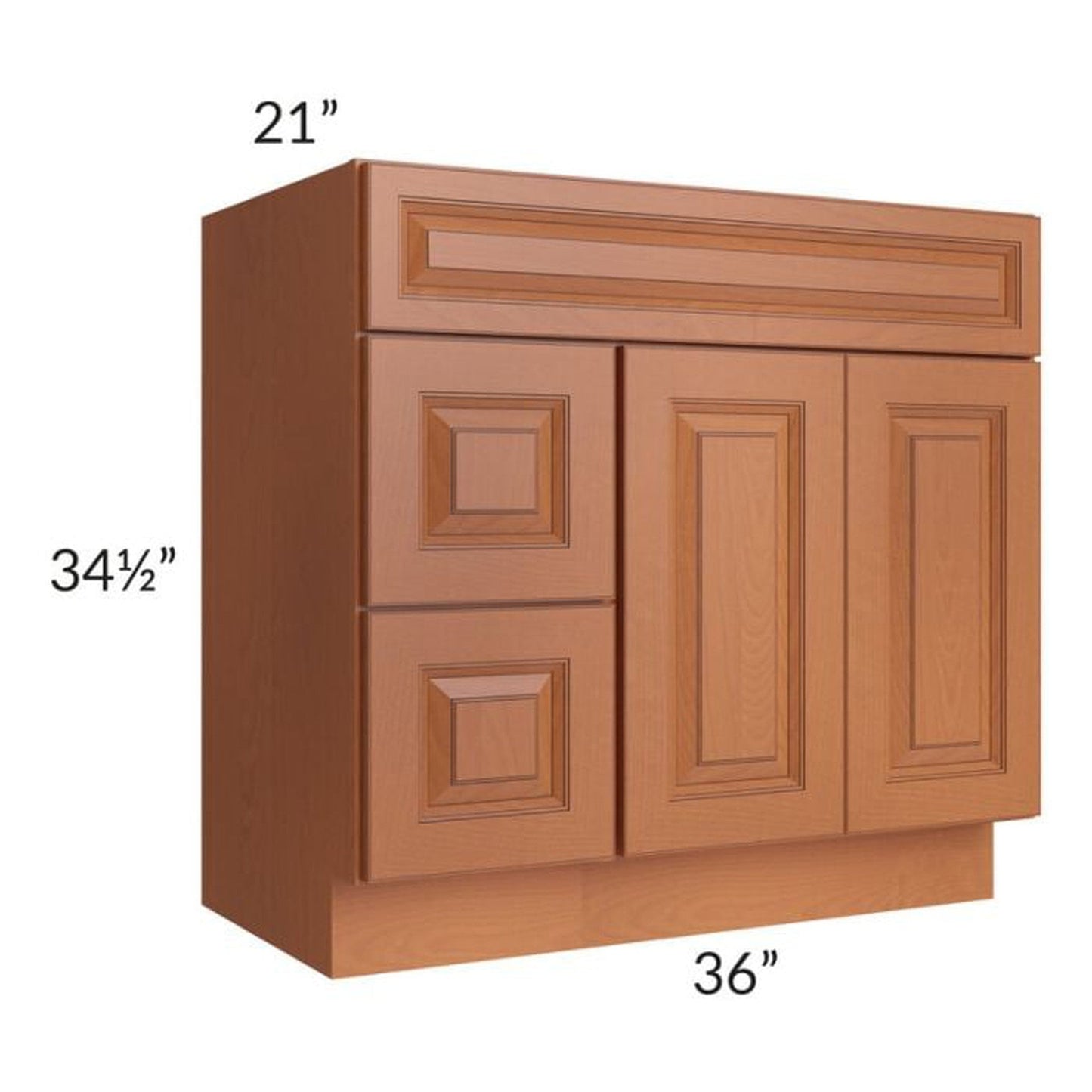 RTA Lexington Cinnamon Glaze 36" x 21" Vanity Sink Base Cabinet (Doors on Right) with 1 Decorative End Panel