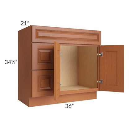 RTA Lexington Cinnamon Glaze 36" x 21" Vanity Sink Base Cabinet (Doors on Right) with 1 Decorative End Panel