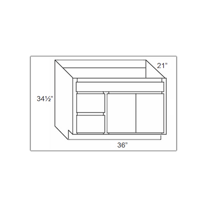 RTA Lexington Cinnamon Glaze 36" x 21" Vanity Sink Base Cabinet (Doors on Right) with 2 Decorative End Panels