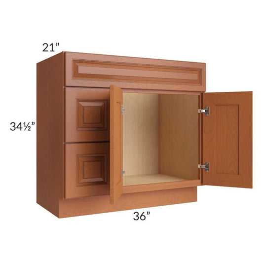 RTA Lexington Cinnamon Glaze 36" x 21" Vanity Sink Base Cabinet (Doors on Right) with 2 Decorative End Panels