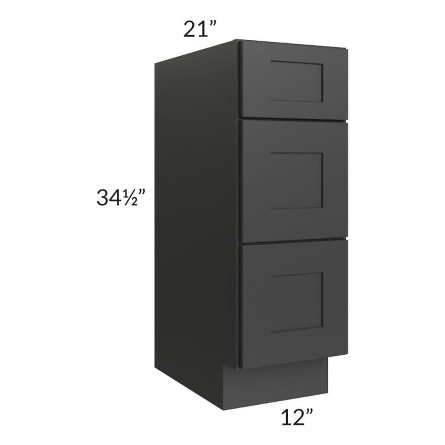 RTA Madison Black Shaker 12" 3-Drawer Vanity Base Cabinet with 2 Decorative End Panels