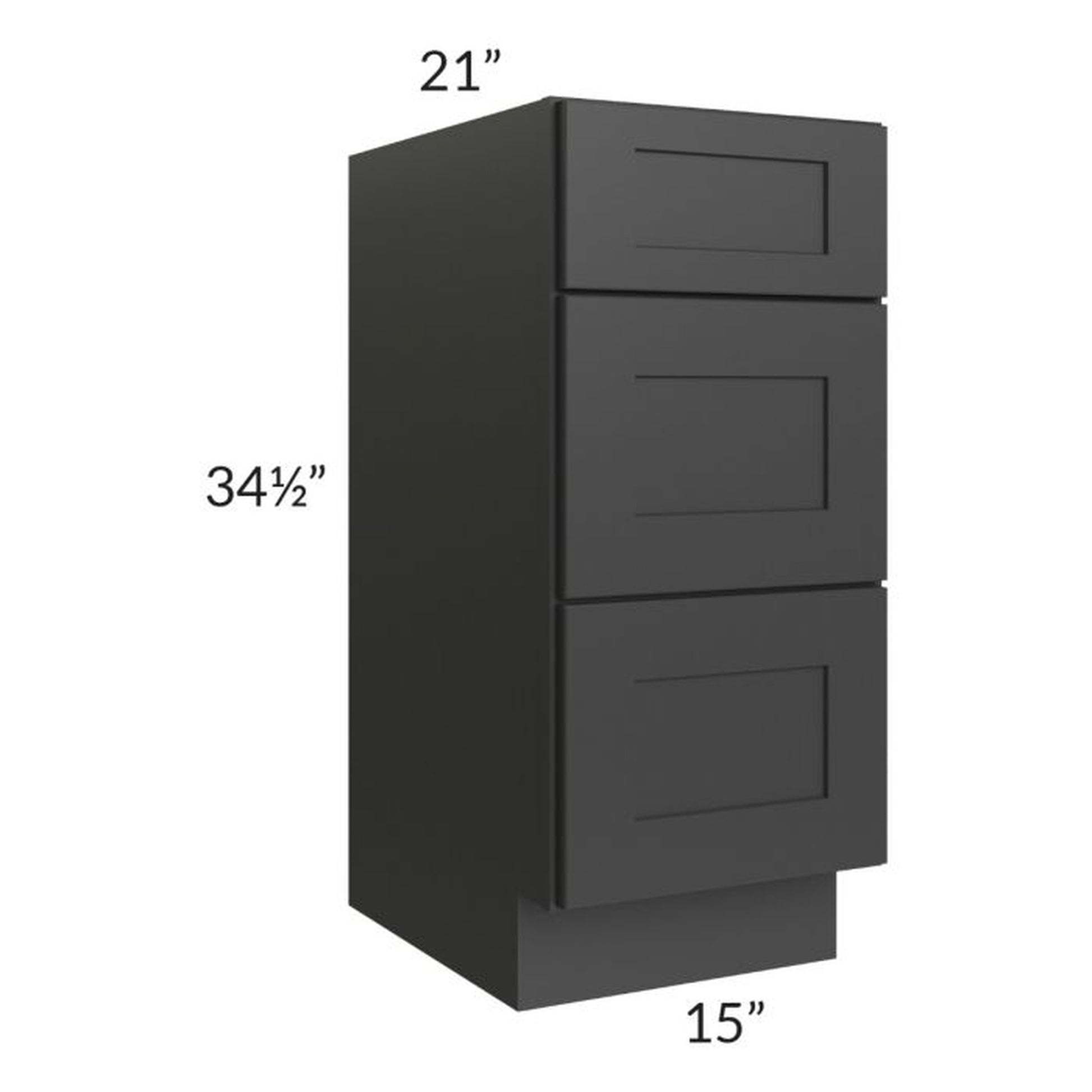 RTA Madison Black Shaker 15" 3-Drawer Vanity Base Cabinet with 1 Decorative End Panel