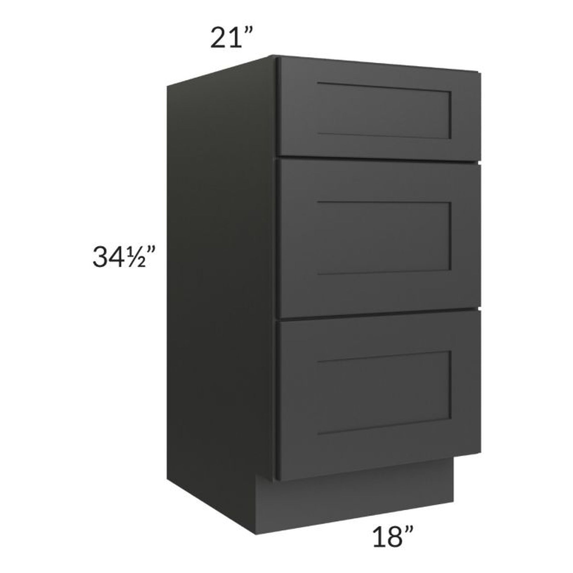 RTA Madison Black Shaker 18" 3-Drawer Vanity Base Cabinet with 1 Decorative End Panel