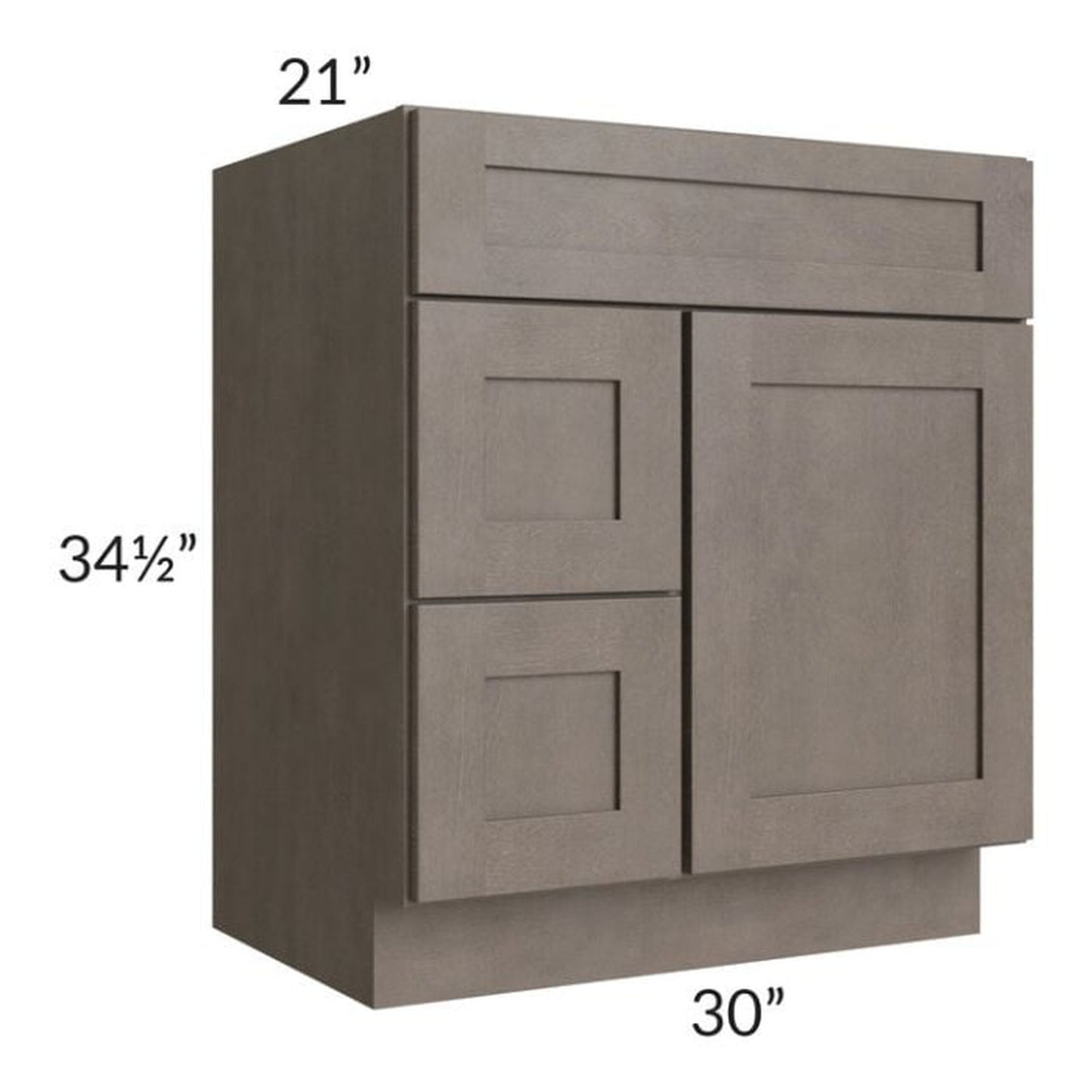 RTA Natural Grey Shaker 30" Bathroom Vanity with 2 Drawers on Left