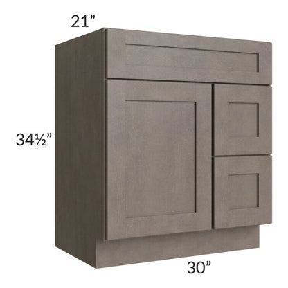 RTA Natural Grey Shaker 30" Bathroom Vanity with 2 Drawers on Right