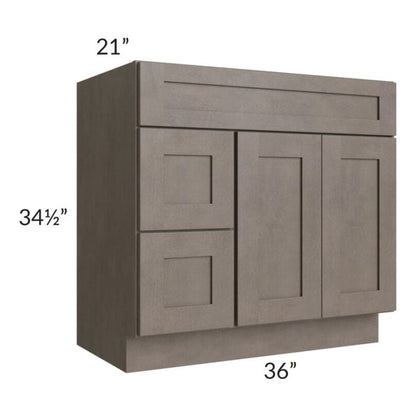 RTA Natural Grey Shaker 36" Bathroom Vanity with 2 Drawers on Left