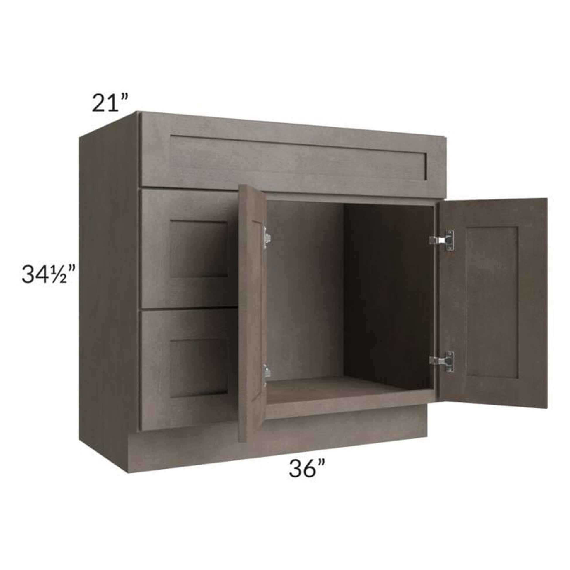 RTA Natural Grey Shaker 36" Bathroom Vanity with 2 Drawers on Left