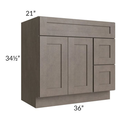 RTA Natural Grey Shaker 36" Bathroom Vanity with 2 Drawers on Right