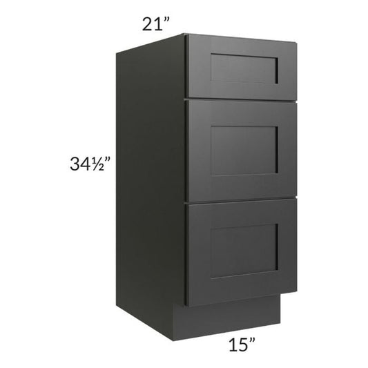 RTA Onyx Black Shaker 15" Vanity Three Drawer Base Cabinet with 1 Decorative End Panel