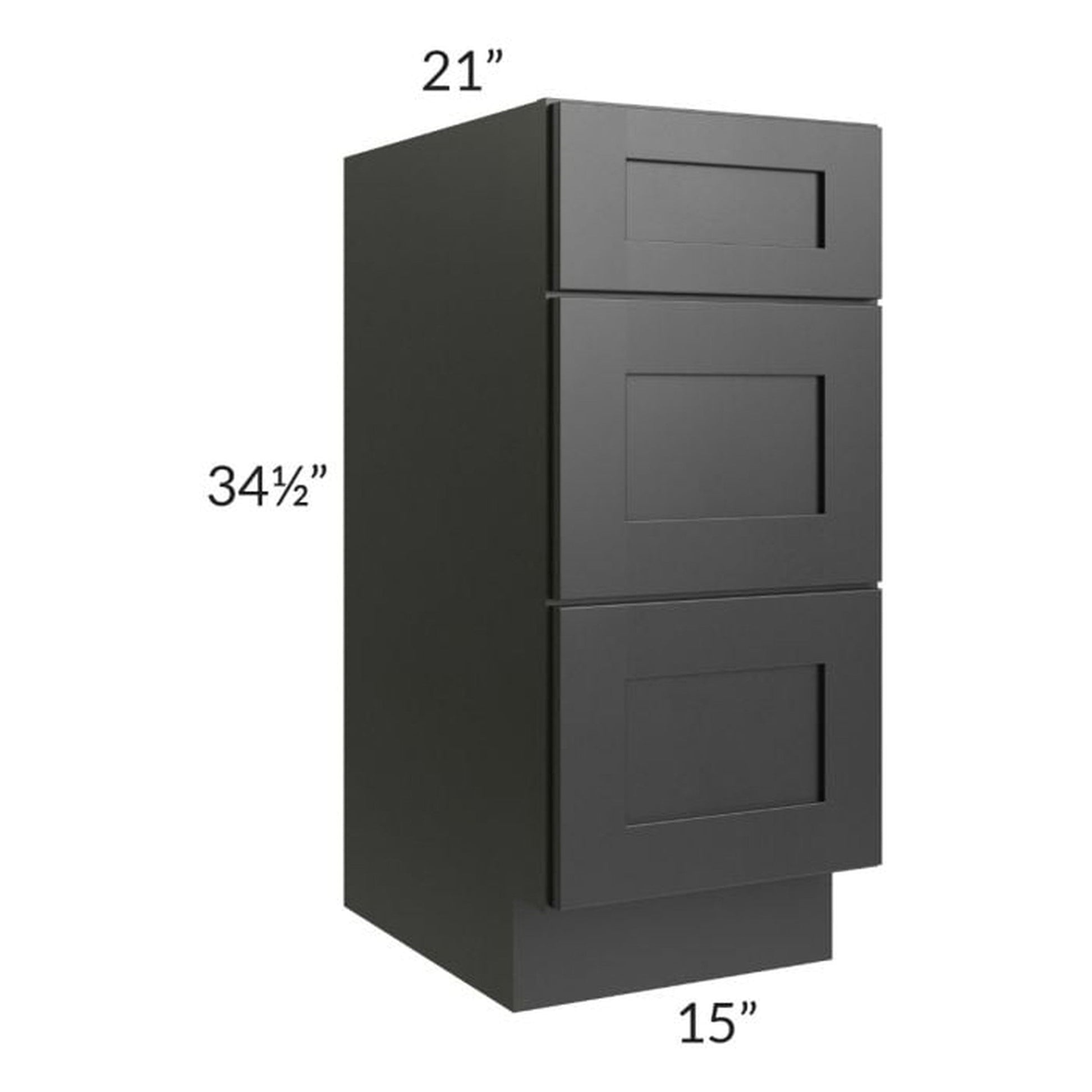 RTA Onyx Black Shaker 15" Vanity Three Drawer Base Cabinet