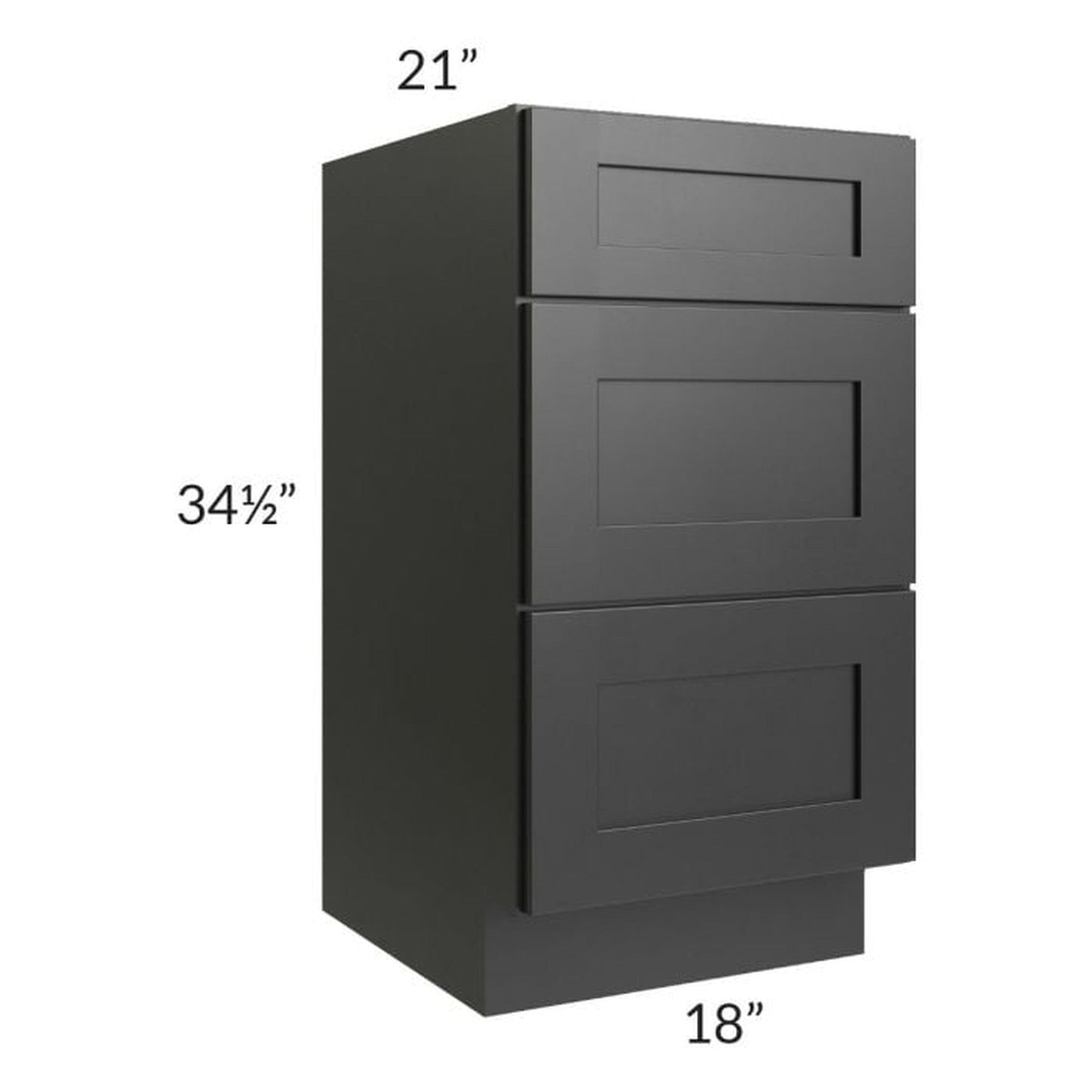 RTA Onyx Black Shaker 18" Vanity Three Drawer Base Cabinet with 1 Decorative End Panel