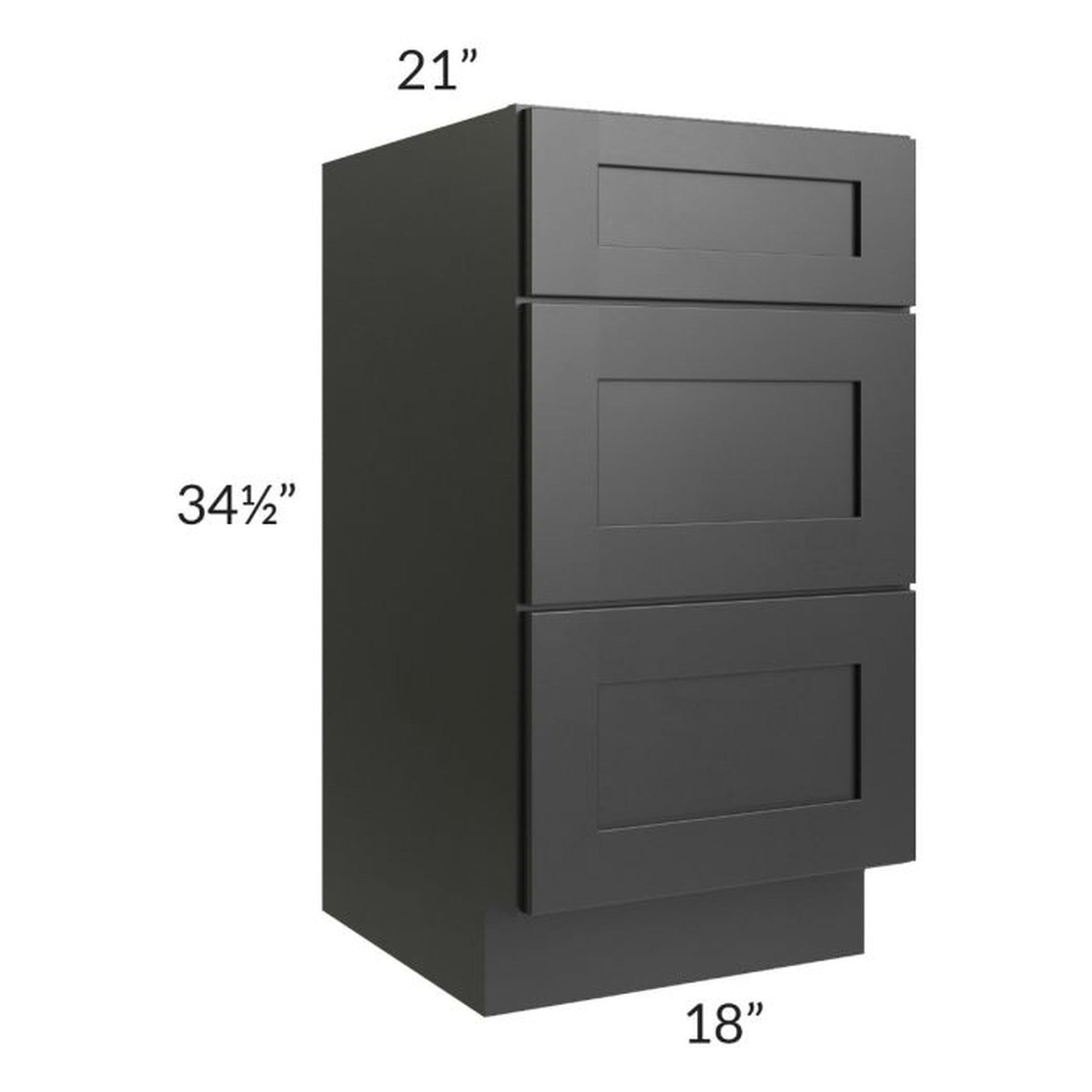 RTA Onyx Black Shaker 18" Vanity Three Drawer Base Cabinet