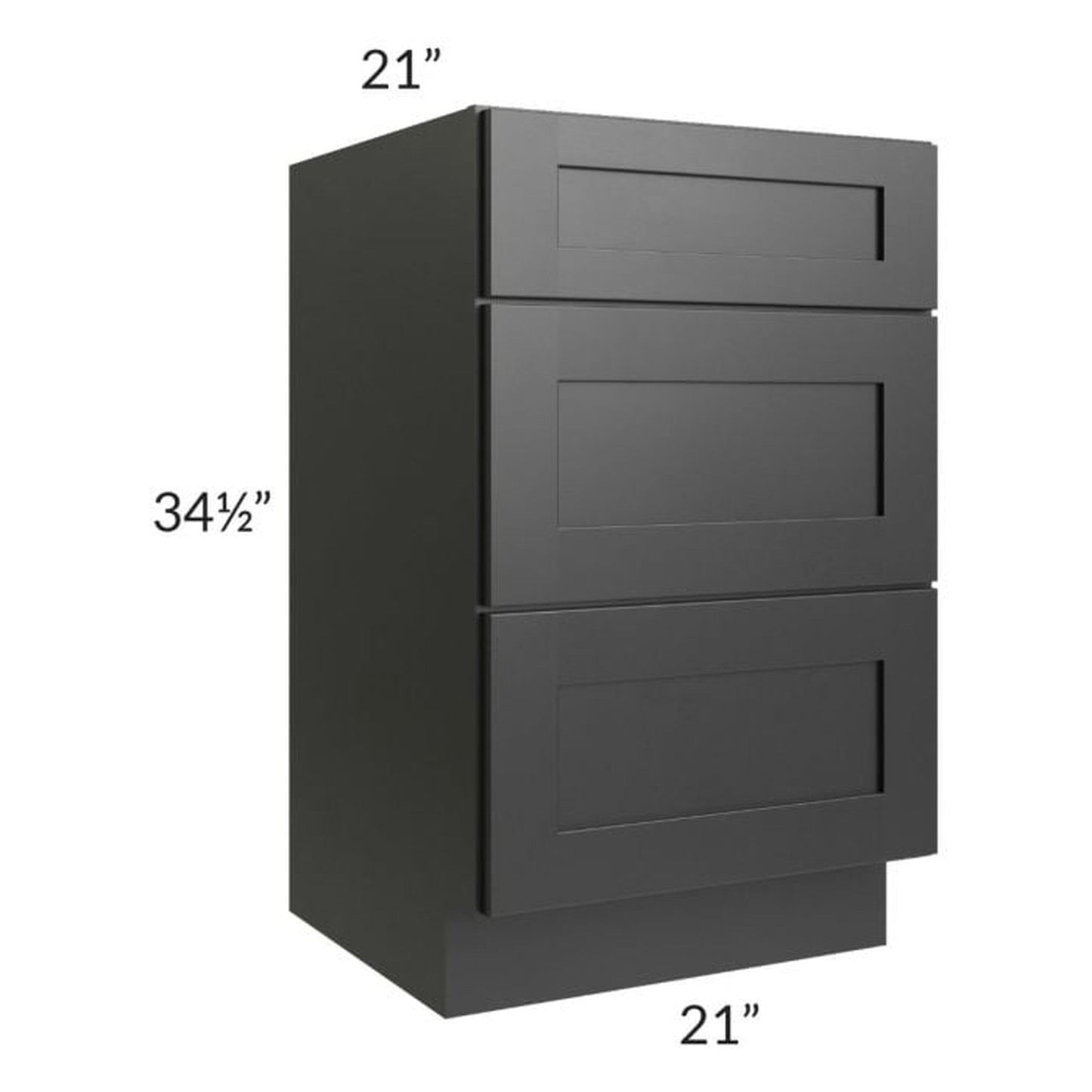 RTA Onyx Black Shaker 21" Vanity Three Drawer Base Cabinet with 2 Decorative End Panels