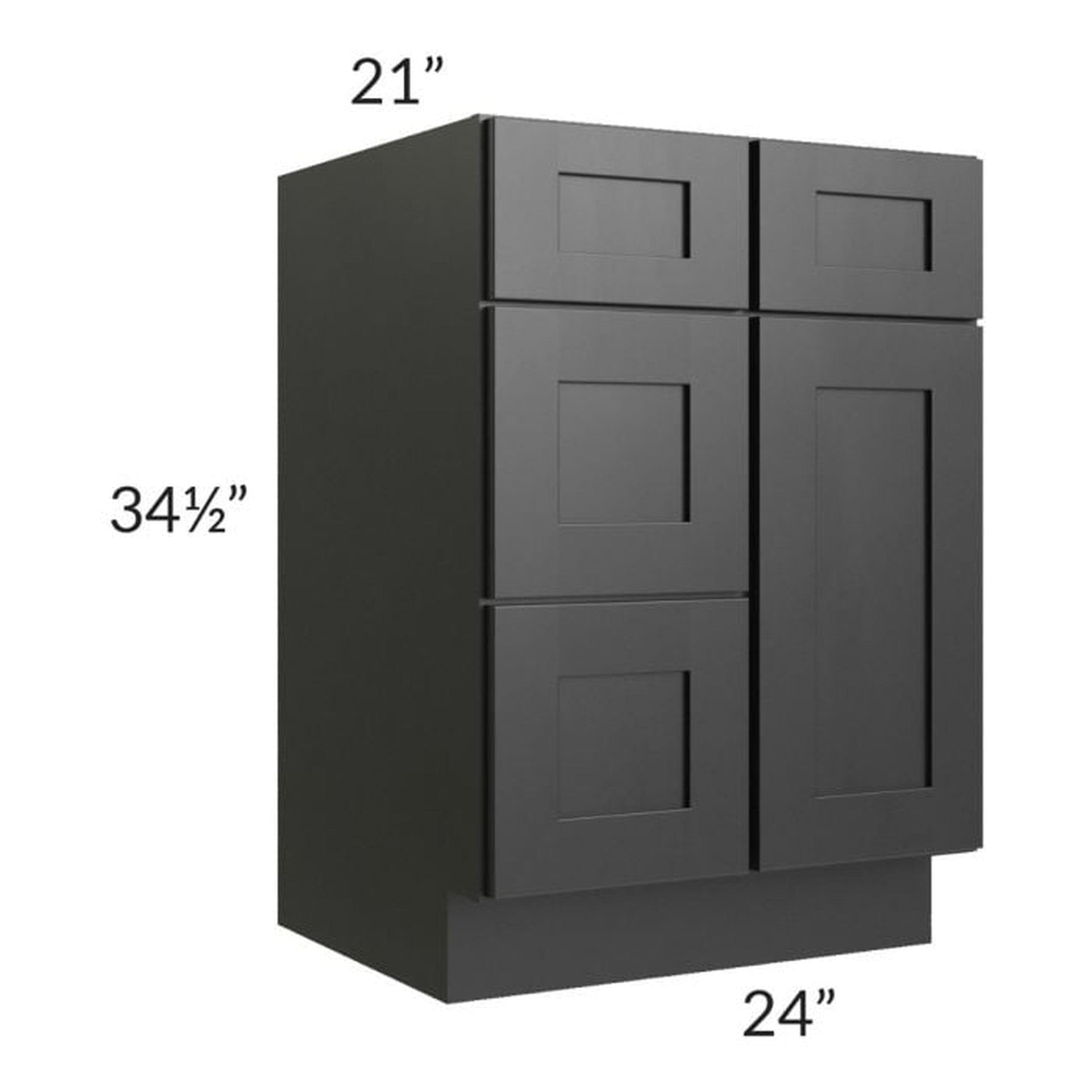 RTA Onyx Black Shaker 24" Vanity Sink Base Cabinet (Drawers on Left) with 1 Decorative End Panel