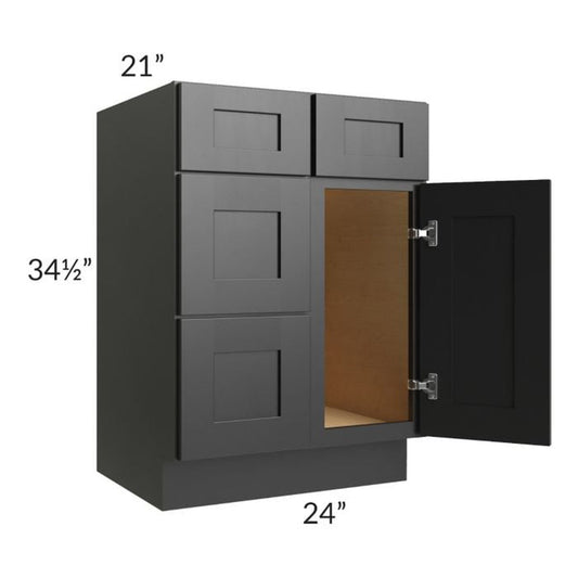 RTA Onyx Black Shaker 24" Vanity Sink Base Cabinet (Drawers on Left) with 1 Decorative End Panel