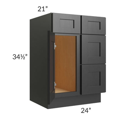 RTA Onyx Black Shaker 24" Vanity Sink Base Cabinet (Drawers on Right)
