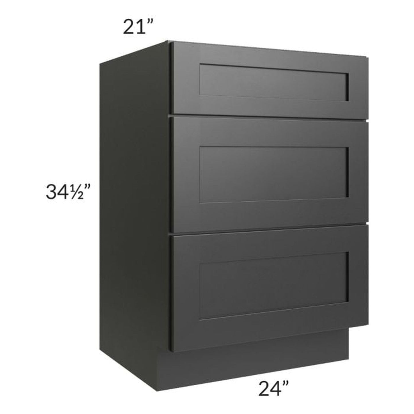 RTA Onyx Black Shaker 24" Vanity Three Drawer Base Cabinet with 1 Decorative End Panel