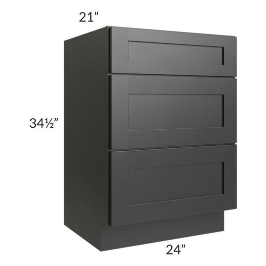 RTA Onyx Black Shaker 24" Vanity Three Drawer Base Cabinet