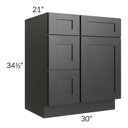 RTA Onyx Black Shaker 30" Vanity Sink Base Cabinet (Drawers on Left) with 1 Decorative End Panel