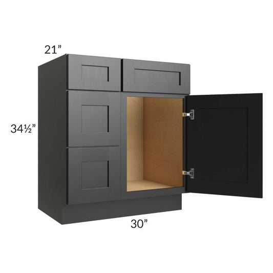 RTA Onyx Black Shaker 30" Vanity Sink Base Cabinet (Drawers on Left) with 1 Decorative End Panel