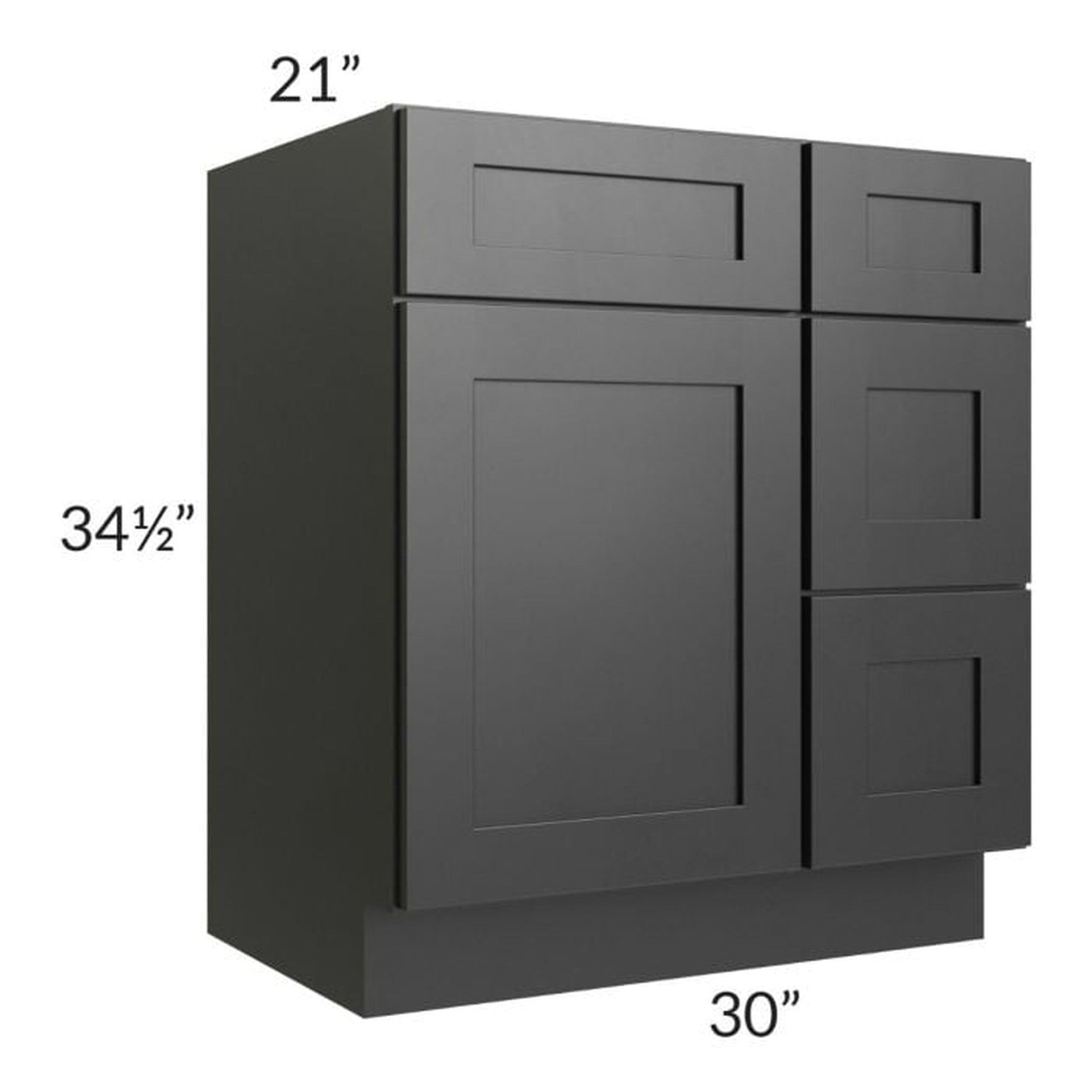 RTA Onyx Black Shaker 30" Vanity Sink Base Cabinet (Drawers on Right)