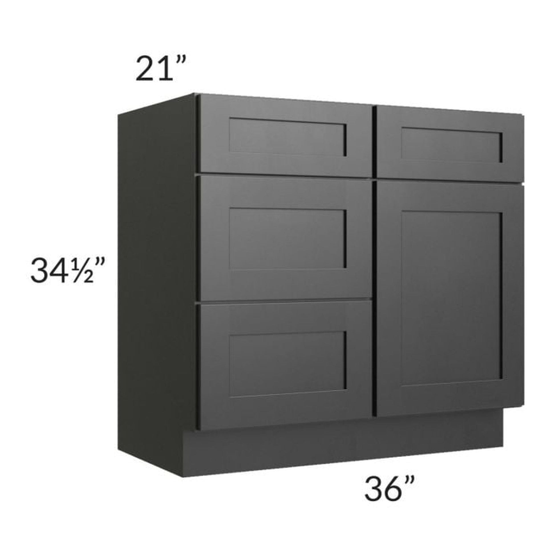 RTA Onyx Black Shaker 36" Vanity Sink Base Cabinet (Drawers on Left)