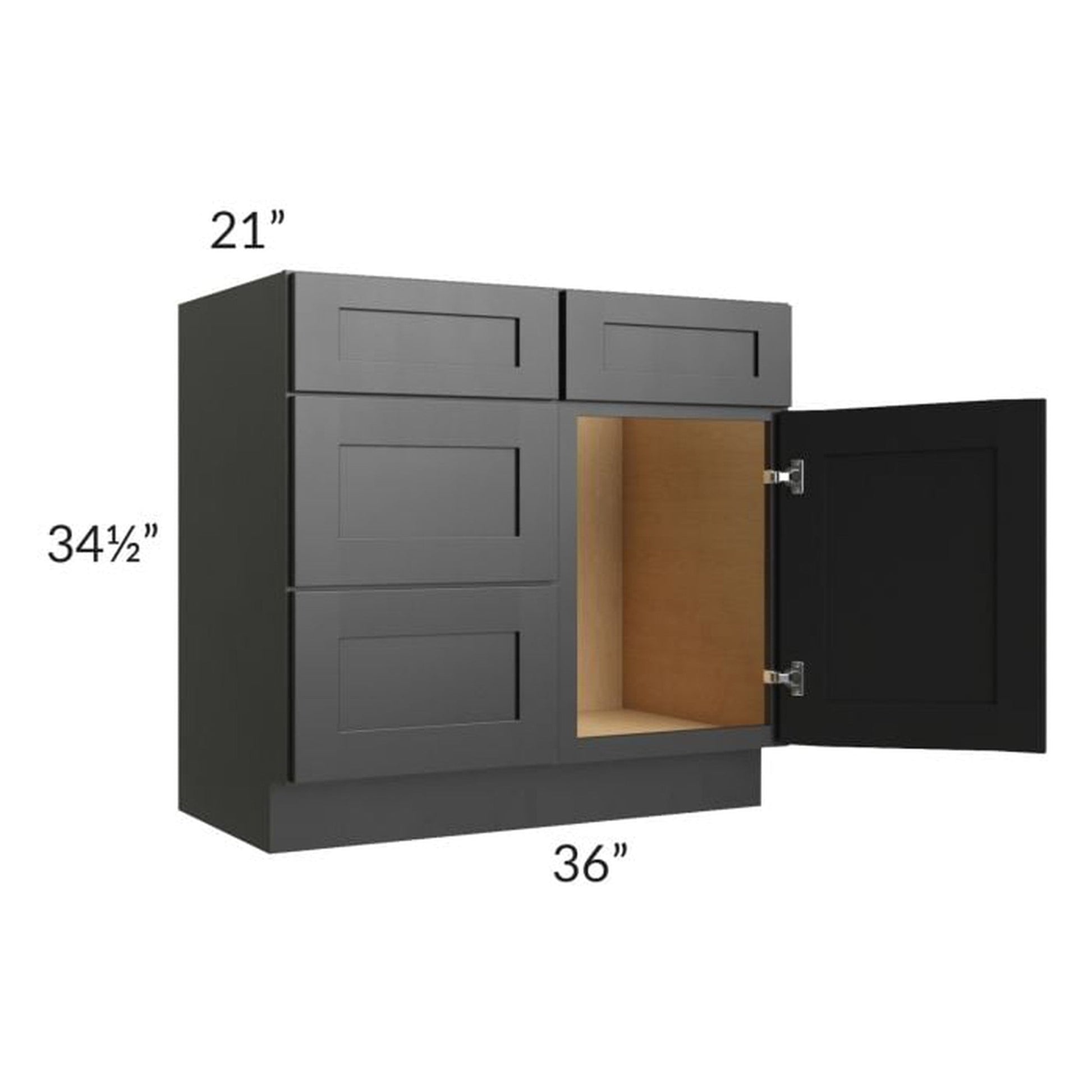 RTA Onyx Black Shaker 36" Vanity Sink Base Cabinet (Drawers on Left) with 1 Decorative End Panel