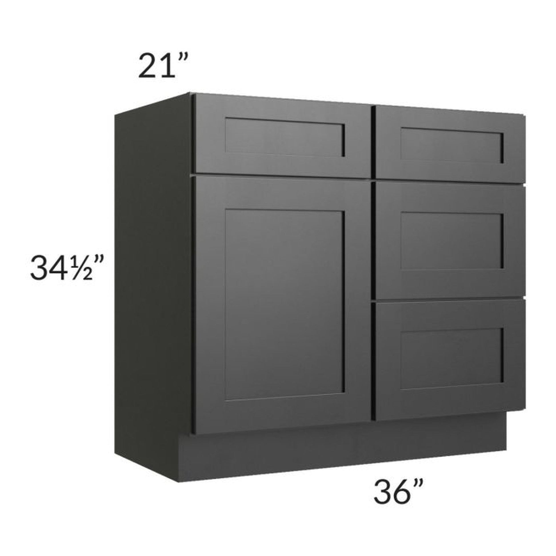 RTA Onyx Black Shaker 36" Vanity Sink Base Cabinet (Drawers on Right)