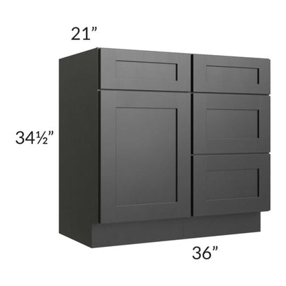 RTA Onyx Black Shaker 36" Vanity Sink Base Cabinet (Drawers on Right) with 1 Decorative End Panel