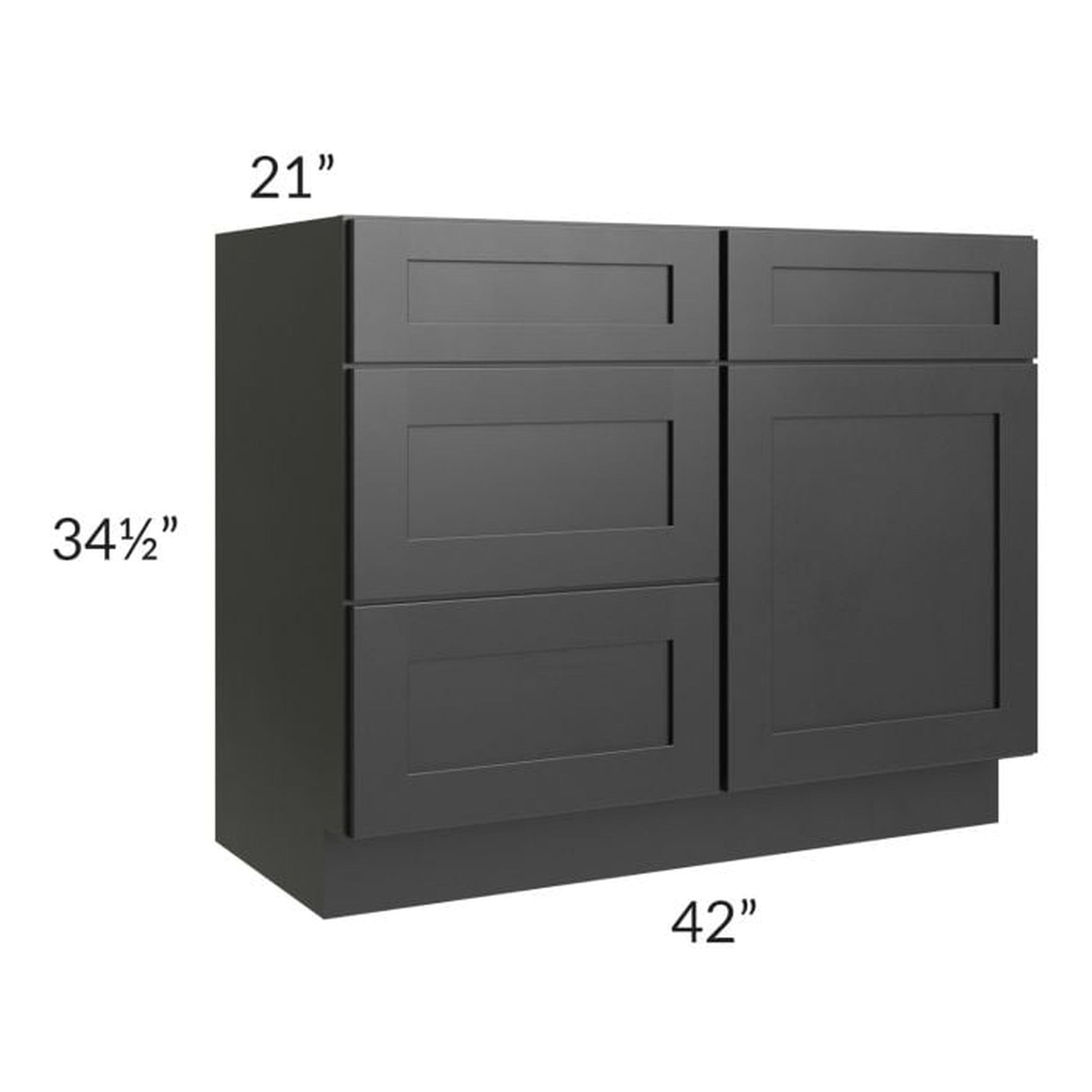 RTA Onyx Black Shaker 42" Vanity Sink Base Cabinet (Drawers on Left)