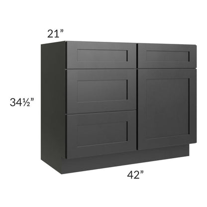 RTA Onyx Black Shaker 42" Vanity Sink Base Cabinet (Drawers on Left) with 1 Decorative End Panel