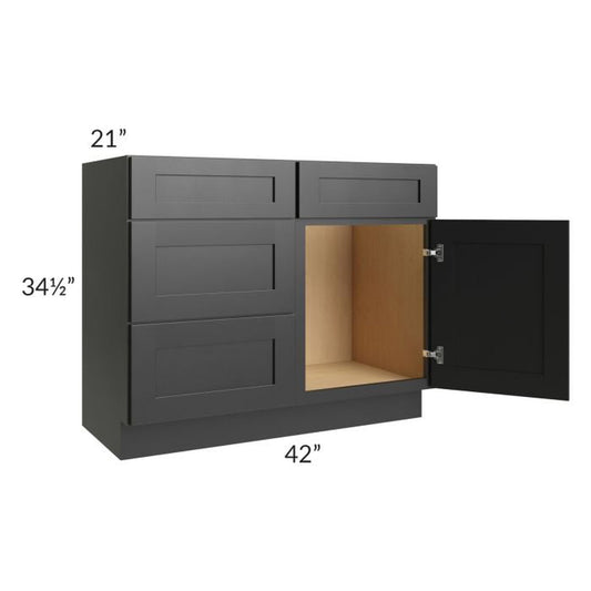 RTA Onyx Black Shaker 42" Vanity Sink Base Cabinet (Drawers on Left) with 1 Decorative End Panel