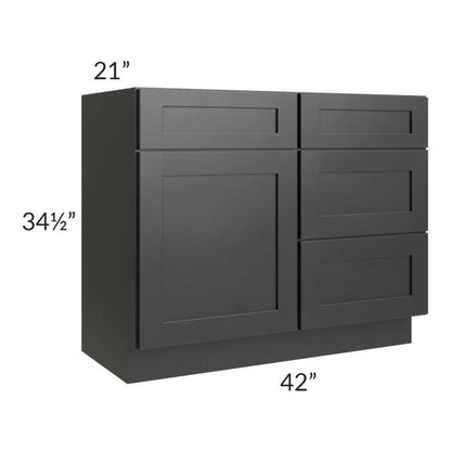 RTA Onyx Black Shaker 42" Vanity Sink Base Cabinet (Drawers on Right)