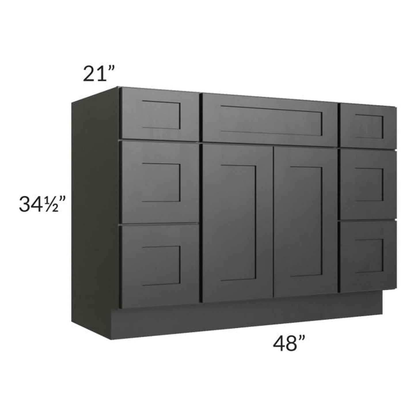 RTA Onyx Black Shaker 48" Vanity Sink Base Cabinet with Drawers and 2 Decorative End Panels