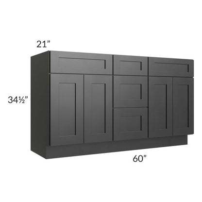 RTA Onyx Black Shaker 60" 3-Drawer 2-Set Door Vanity Sink Base Cabinet