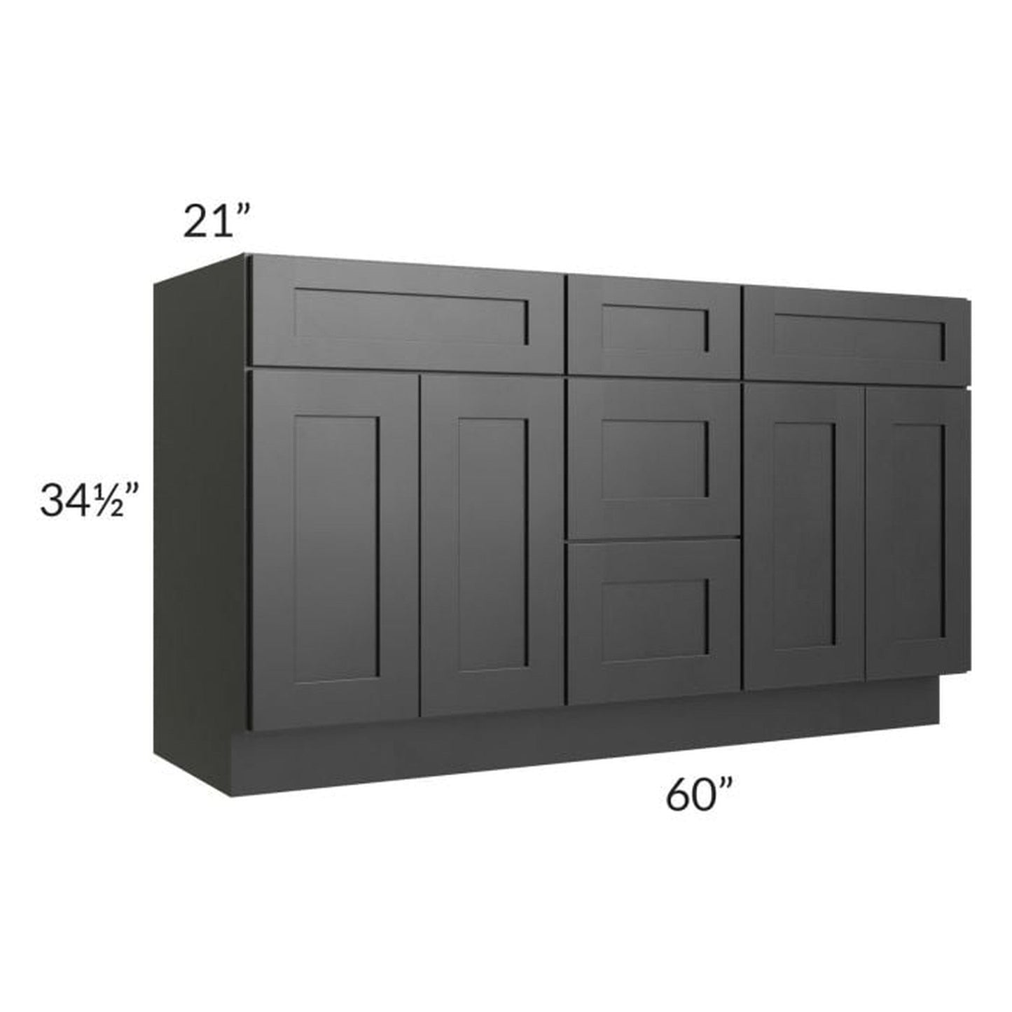 RTA Onyx Black Shaker 60" 3-Drawer 2-Set Door Vanity Sink Base Cabinet with 1 Decorative End Panel