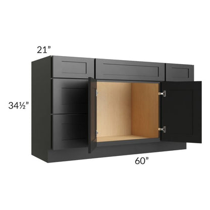 RTA Onyx Black Shaker 60" 6-Drawer 2-Door Vanity Sink Base Cabinet with 1 Decorative End Panel