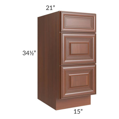 RTA Phoenix Caramel Glaze 15" Vanity 3-Drawer Base Cabinet with 1 Decorative End Panel