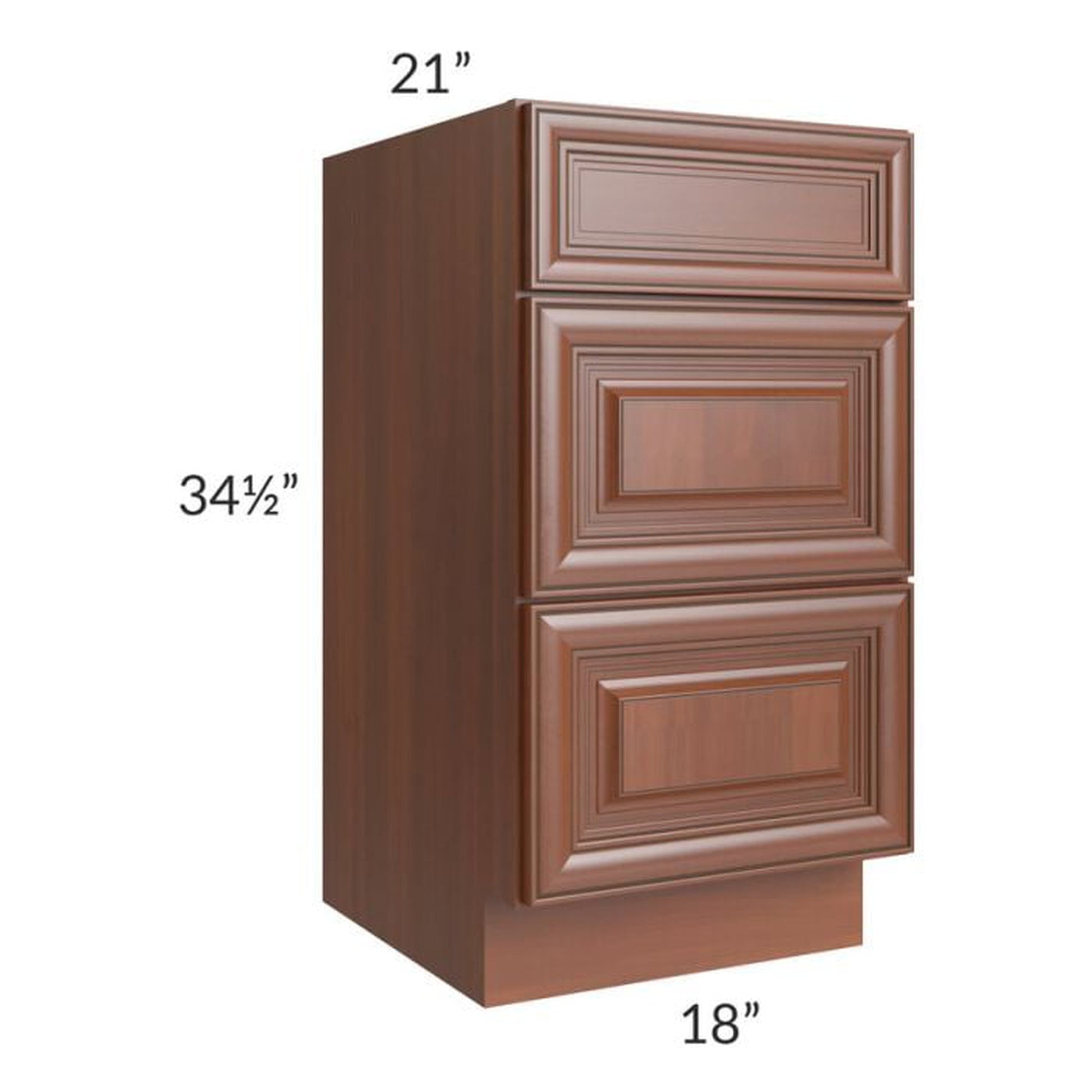 RTA Phoenix Caramel Glaze 18" Vanity 3-Drawer Base Cabinet with 1 Decorative End Panel