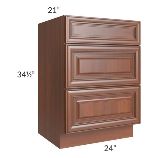 RTA Phoenix Caramel Glaze 24" Vanity 3-Drawer Base Cabinet with 1 Decorative End Panel