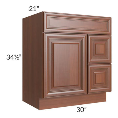 RTA Phoenix Caramel Glaze 30" x 21" Vanity Sink Base Cabinet (Door on Left) with 1 Decorative End Panel