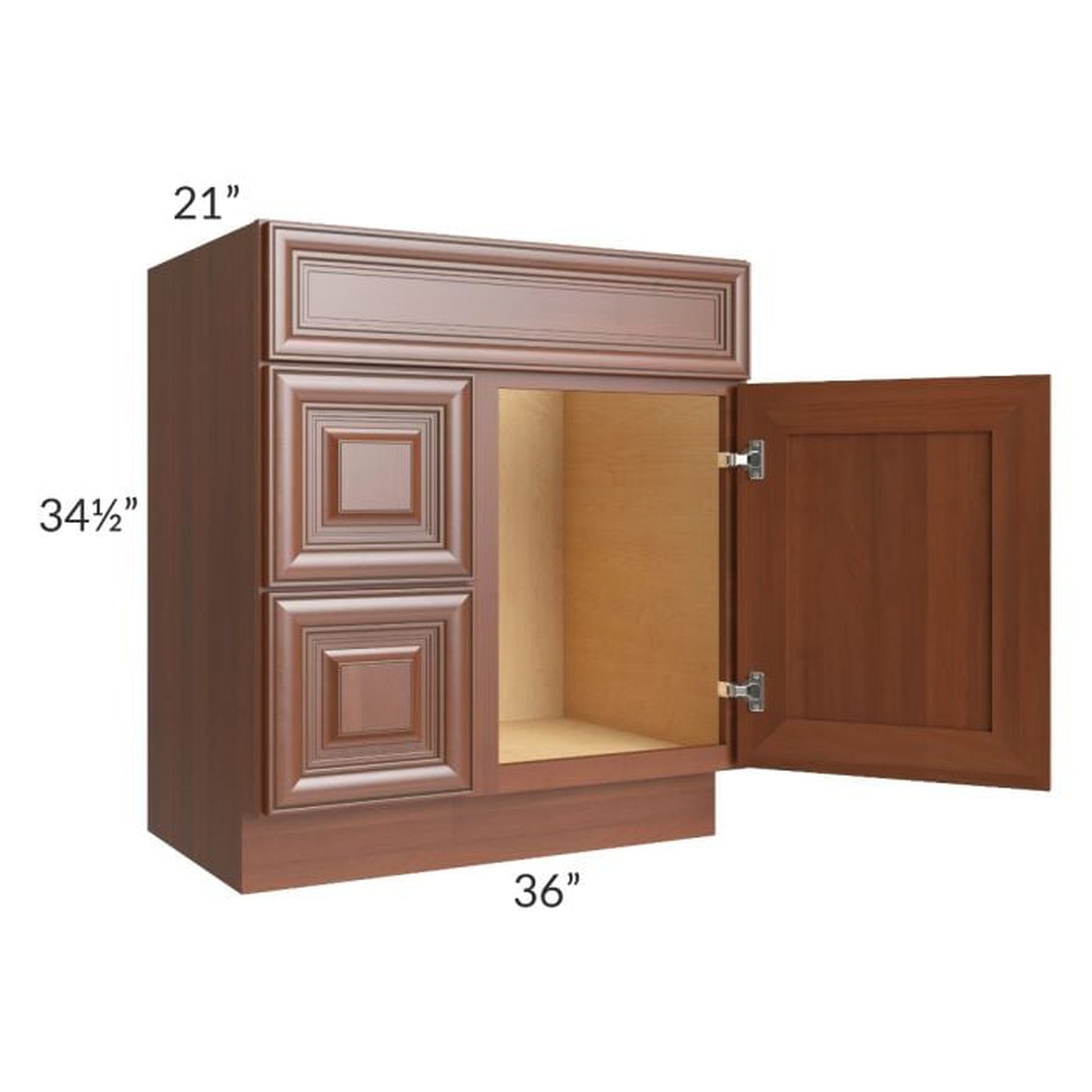 RTA Phoenix Caramel Glaze 30" x 21" Vanity Sink Base Cabinet (Door on Right) with 1 Decorative End Panel